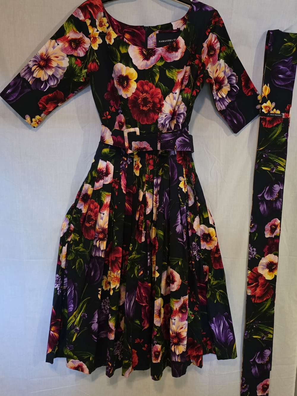 SAMANTHA SUNG Black Floral Midi Dress